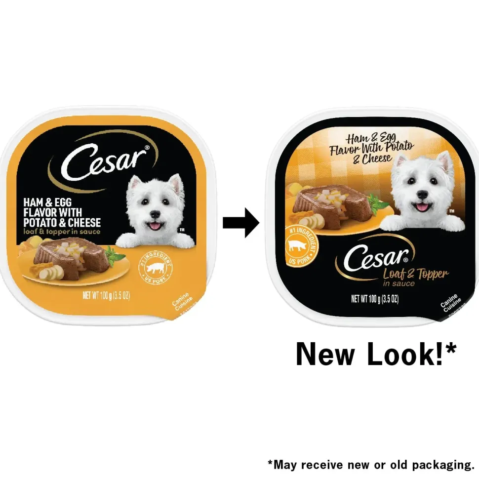Cesar Loaf & Topper in Sauce Adult Wet Dog Food Ham & Egg w/Potato & Cheese 3.5-oz