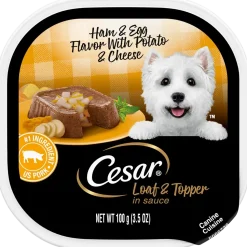 Cesar Loaf & Topper in Sauce Adult Wet Dog Food Ham & Egg w/Potato & Cheese 3.5-oz