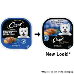 Cesar Loaf & Topper in Sauce Adult Wet Dog Food Rotisserie Chicken w/Bacon & Cheese 3.5-oz