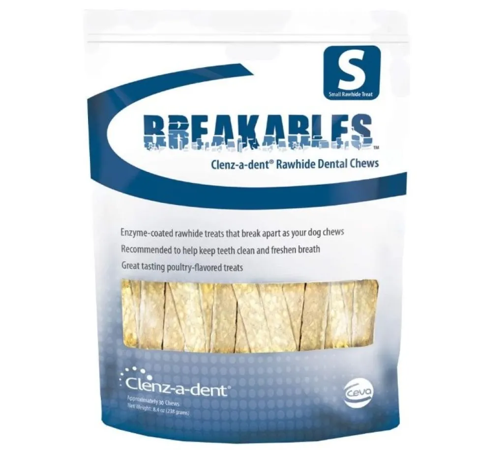 Ceva Clenz-a-dent Breakables Rawhide Dental Dog Chews Small 15 Count 8.4-oz