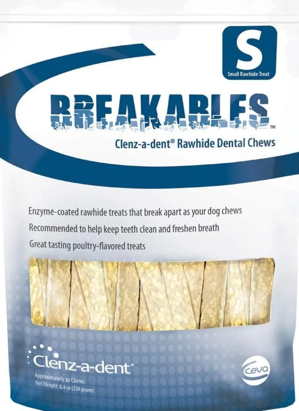 Ceva Clenz-a-dent Breakables Rawhide Dental Dog Chews Small 15 Count 8.4-oz