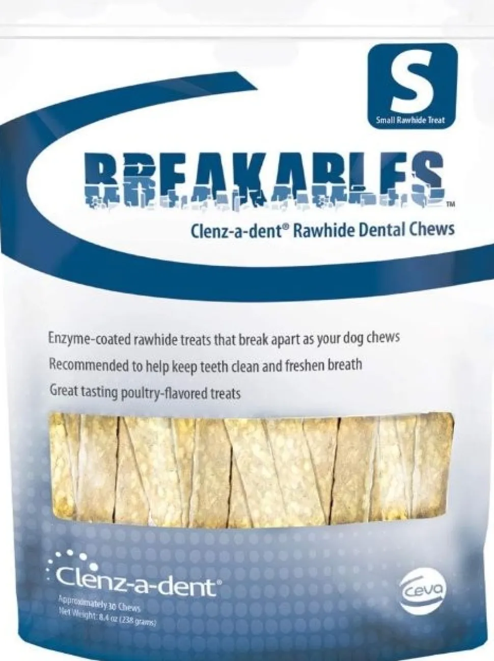 Ceva Clenz-a-dent Breakables Rawhide Dental Dog Chews Small 15 Count 8.4-oz