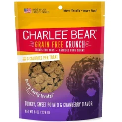 Charlee Bear Grain Free Crunch Dog Treats Turkey, Sweet Potato & Cranberry 8-oz