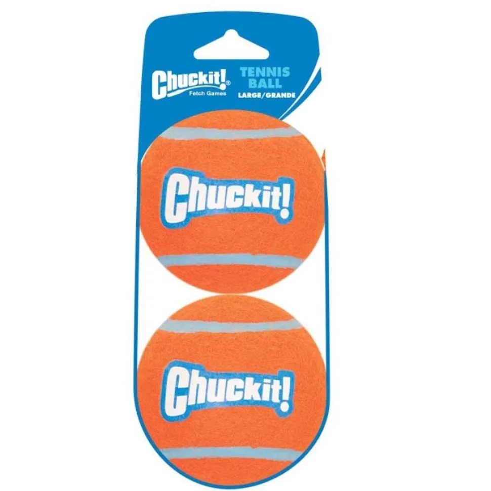 Chuckit! Tennis Ball Dog Toy Shrink Sleeve Blue/Orange Large 2 Count