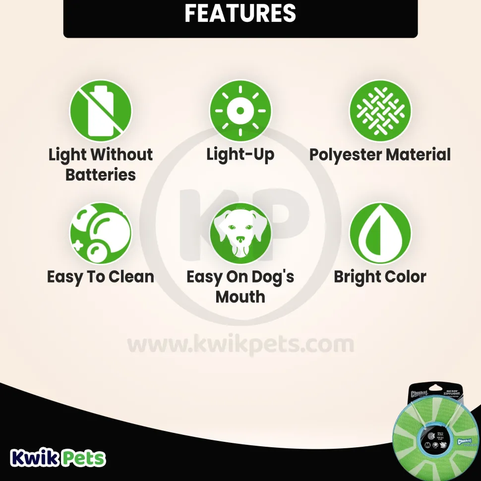 Chuckit! ZipFlight Max Glow Dog Toy Green/White Medium