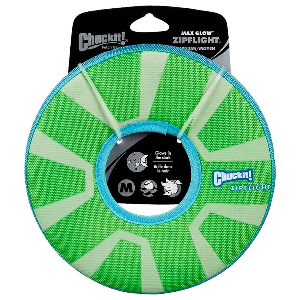 Chuckit! ZipFlight Max Glow Dog Toy Green/White Medium