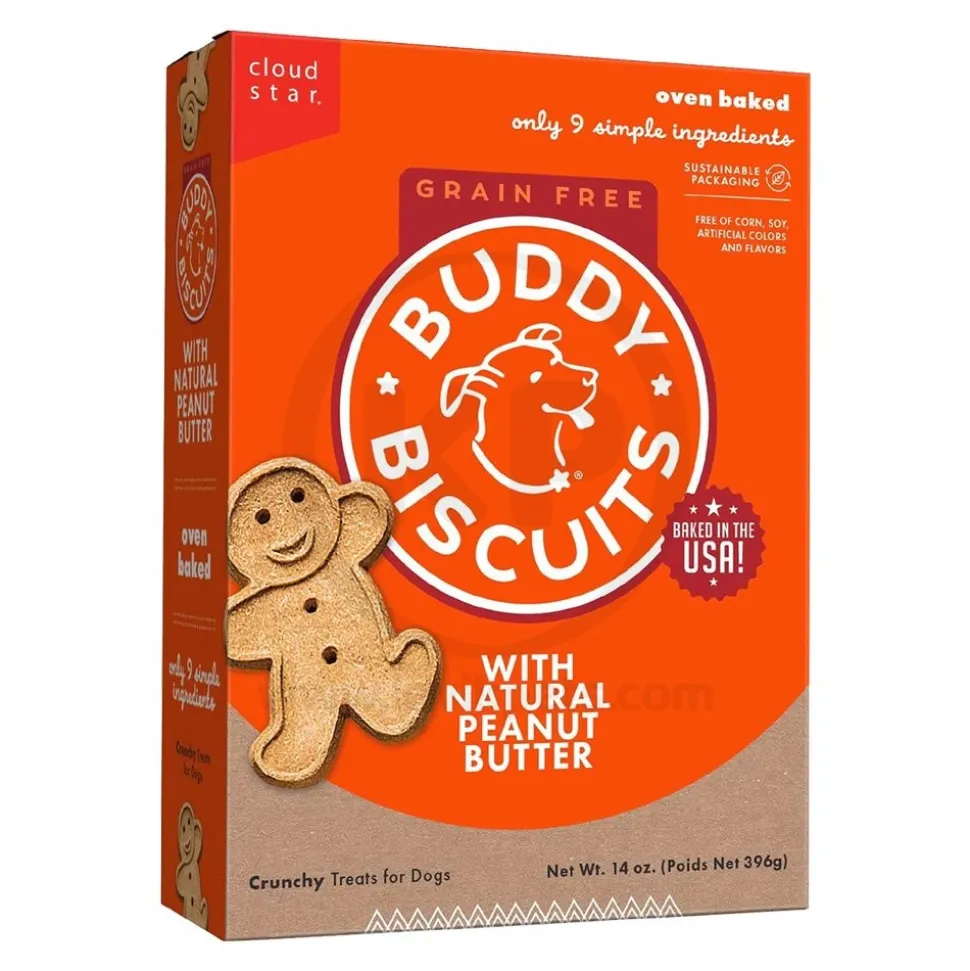 Cloud Star Buddy Biscuits Grain Free Crunchy Dog Treats Peanut Butter 14-oz