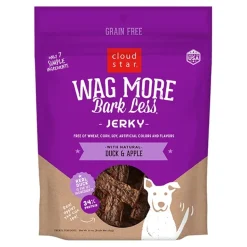 Cloud Star Wag More Bark Less Grain Free Jerky Dog Treats with Natural Duck & Apple 10-oz
