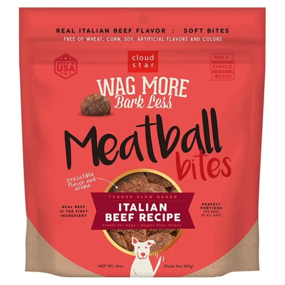 Cloud Star Wag More Bark Less Grain Free Meatball Bites Dog Treats Italian Beef Recipe 14-oz