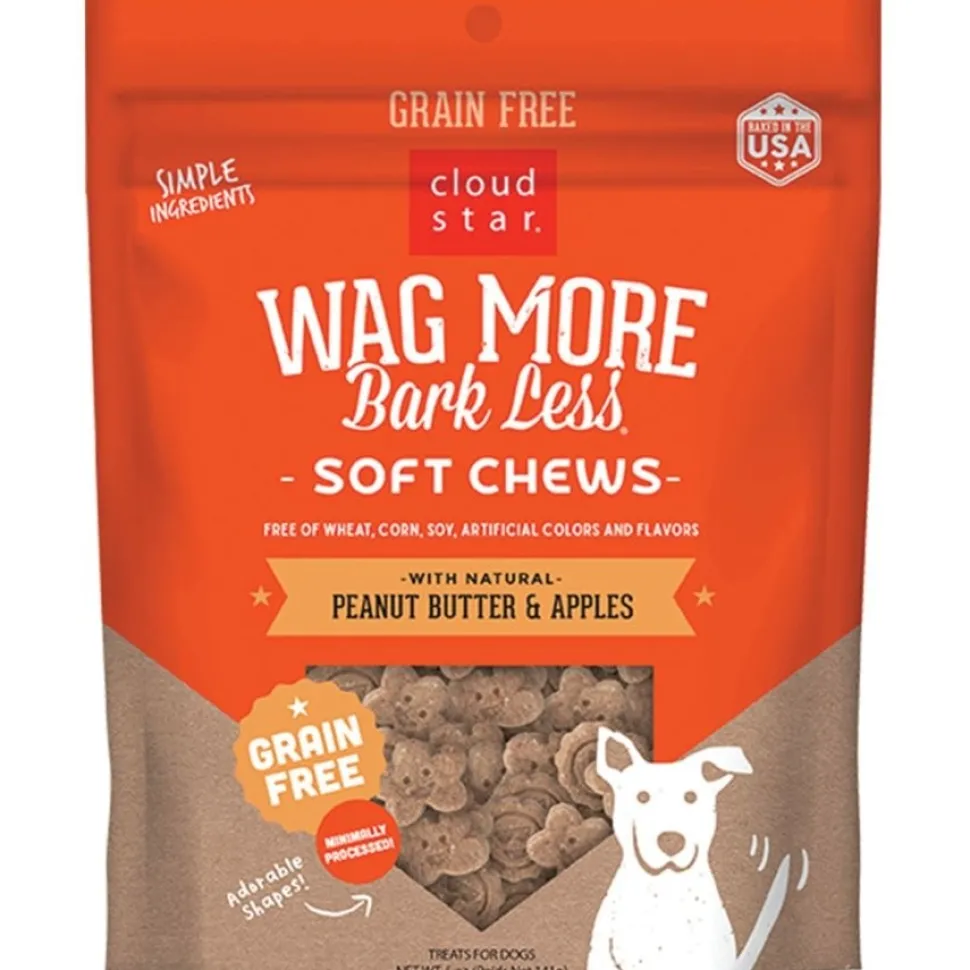 Cloud Star Wag More Bark Less Grain Free Soft Chews Dog Treats with Natural Peanut Butter & Apples 5-oz