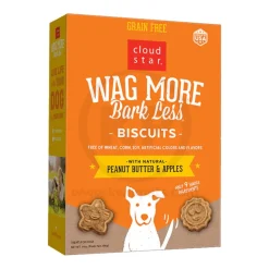 Cloud Star Wag More Bark Less Grain Free Biscuits Crunchy Dog Treats with Natural Peanut Butter & Apple 14-oz