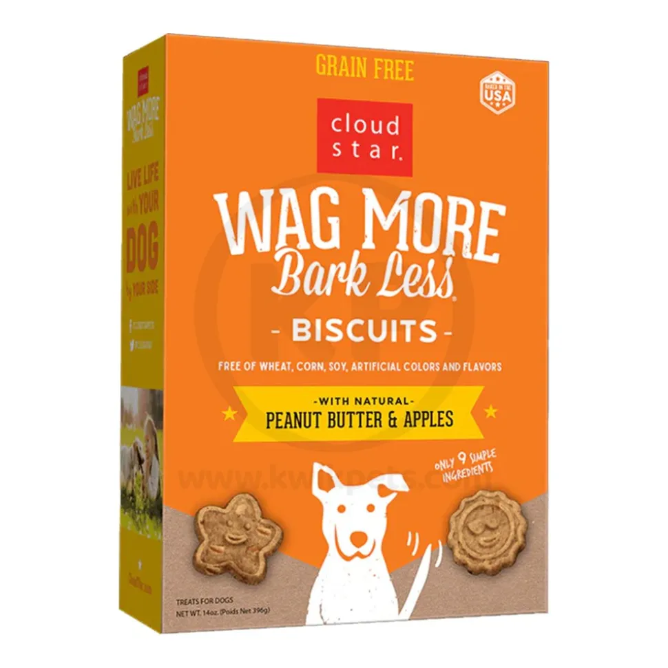 Cloud Star Wag More Bark Less Grain Free Biscuits Crunchy Dog Treats with Natural Peanut Butter & Apple 14-oz