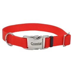 Coastal Adjustable Nylon Dog Collar with Titan Metal Buckle Red 1 in X 14-20 in