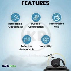 Coastal Retractable Dog Leash Black Medium 16 ft