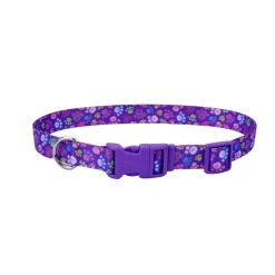 Coastal Styles Adjustable Dog Collar Purple Paws 3/4 in X 14-20 in