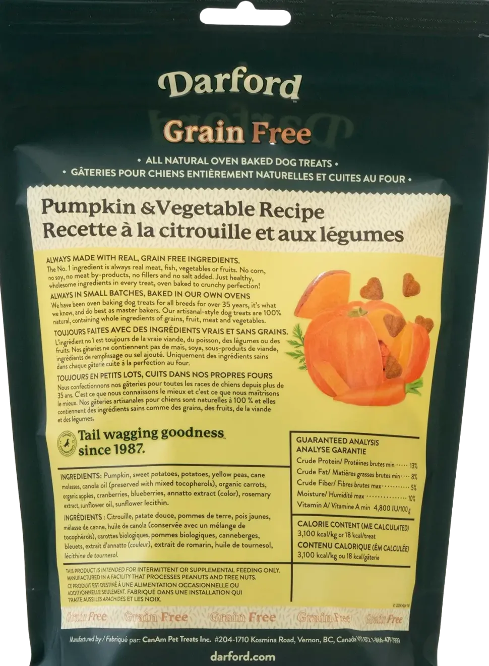 Darford Grain Free Biscuits Pumpkin Recipe Dog Treats Regular 12-oz