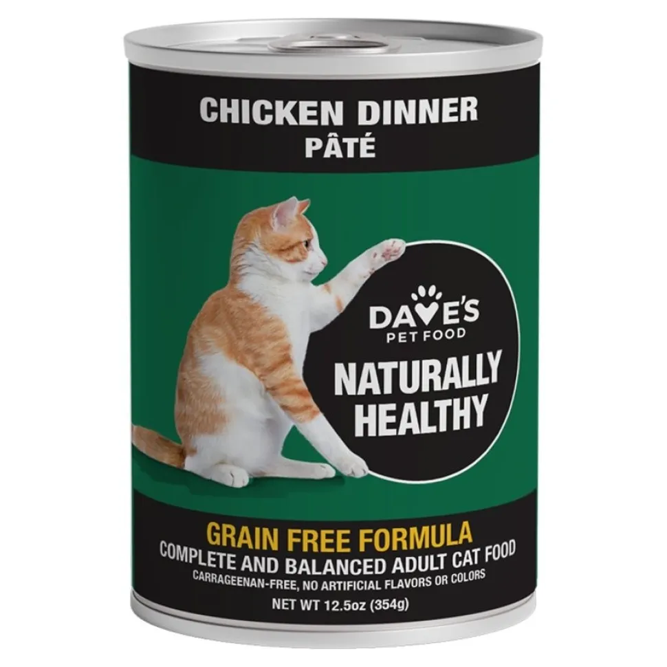Dave's Pet Food Naturally Healthy Grain Free Wet Adult Cat Food Chicken Dinner Paté 12.5-oz