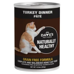 Dave's Pet Food Naturally Healthy Grain Free Wet Adult Cat Food Turkey Dinner Paté 12.5-oz