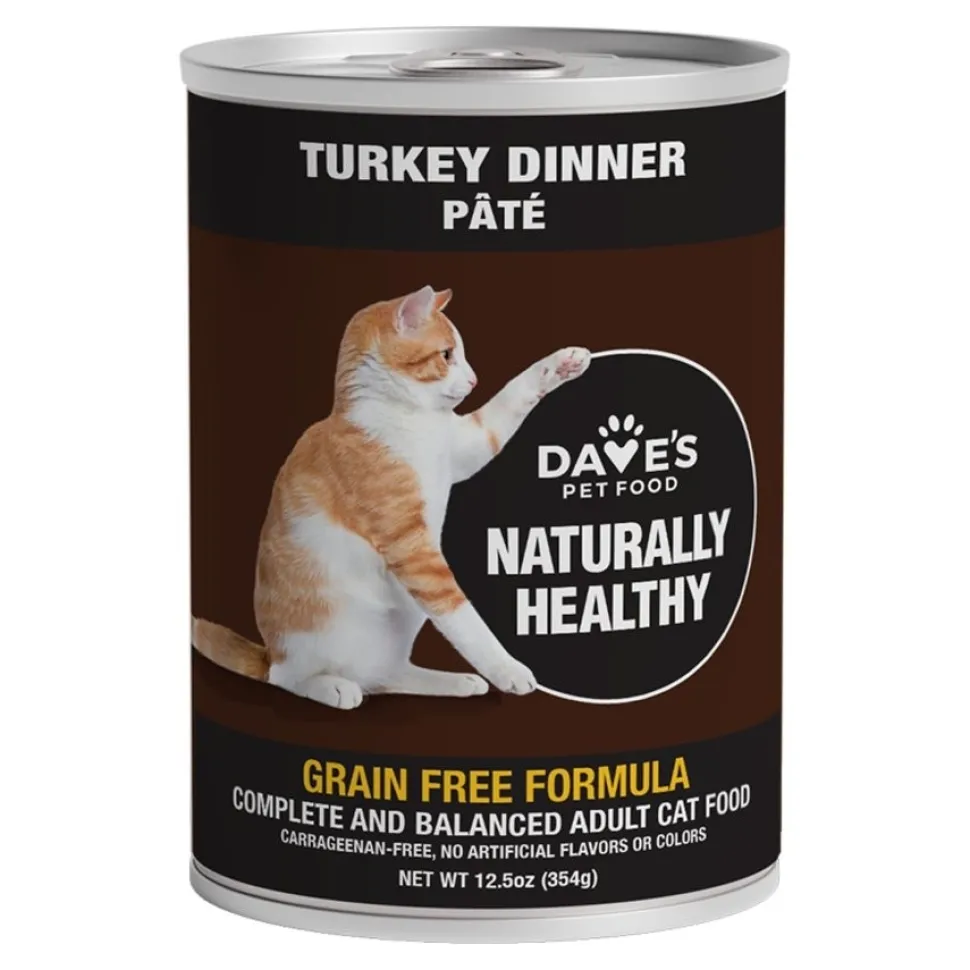 Dave's Pet Food Naturally Healthy Grain Free Wet Adult Cat Food Turkey Dinner Paté 12.5-oz