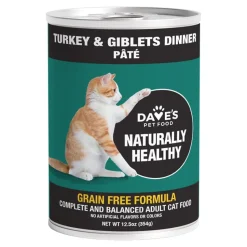 Dave's Pet Food Naturally Healthy Grain-Free Wet Adult Cat Food Turkey & Giblets Dinner Paté 12.5-oz
