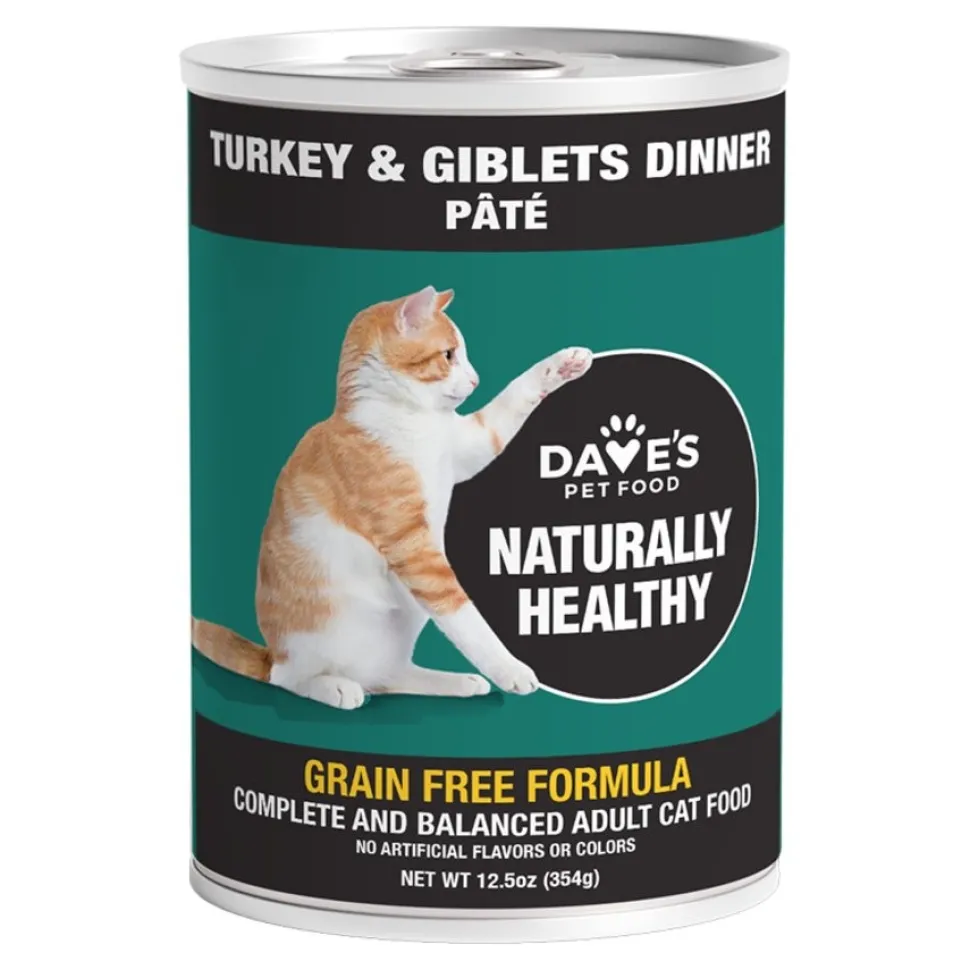 Dave's Pet Food Naturally Healthy Grain-Free Wet Adult Cat Food Turkey & Giblets Dinner Paté 12.5-oz