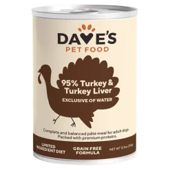 Dave's Pet Food 95% Premium Turkey & Turkey Liver Pate Grain-Free Canned Wet Adult Dog Food 12.5-oz