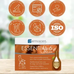 Dermoscent Essential 6 Spot-on Dog Skin Care for Dandruff & Allergy Relief Dogs & Small Mammals Up to 22-lb 4 Pipettes