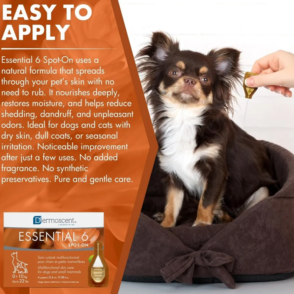 Dermoscent Essential 6 Spot-on Dog Skin Care for Dandruff & Allergy Relief Dogs & Small Mammals Up to 22-lb 4 Pipettes