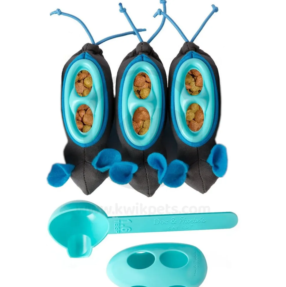 Doc & Phoebe's Indoor Hunting Interactive Cat Feeder Toy Blue & Gray 3 Count