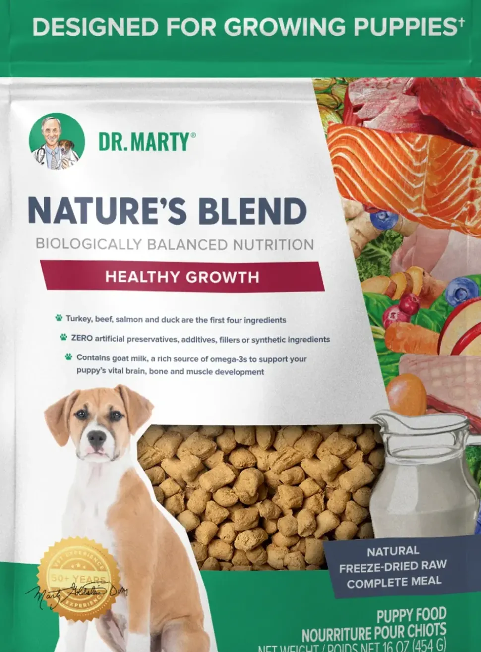 Dr. Marty Nature's Blend Healthy Growth Freeze-Dried Raw Puppy Dog Food 16-oz