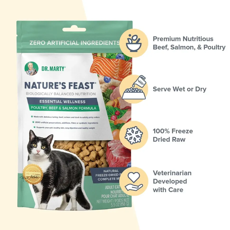 Dr. Marty Nature's Feast Essential Wellness Premium Freeze-Dried Raw Adult Cat Food Poultry, Beef & Salmon 5.5-oz