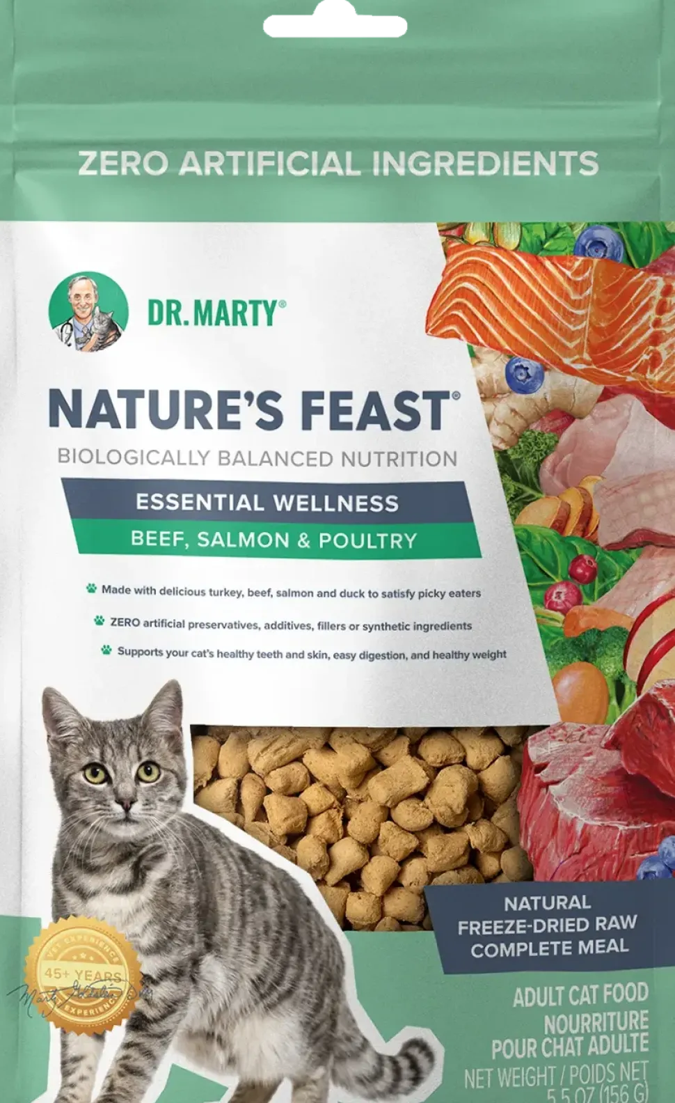 Dr. Marty Nature's Feast Essential Wellness Premium Freeze-Dried Raw Adult Cat Food Poultry, Beef & Salmon 5.5-oz