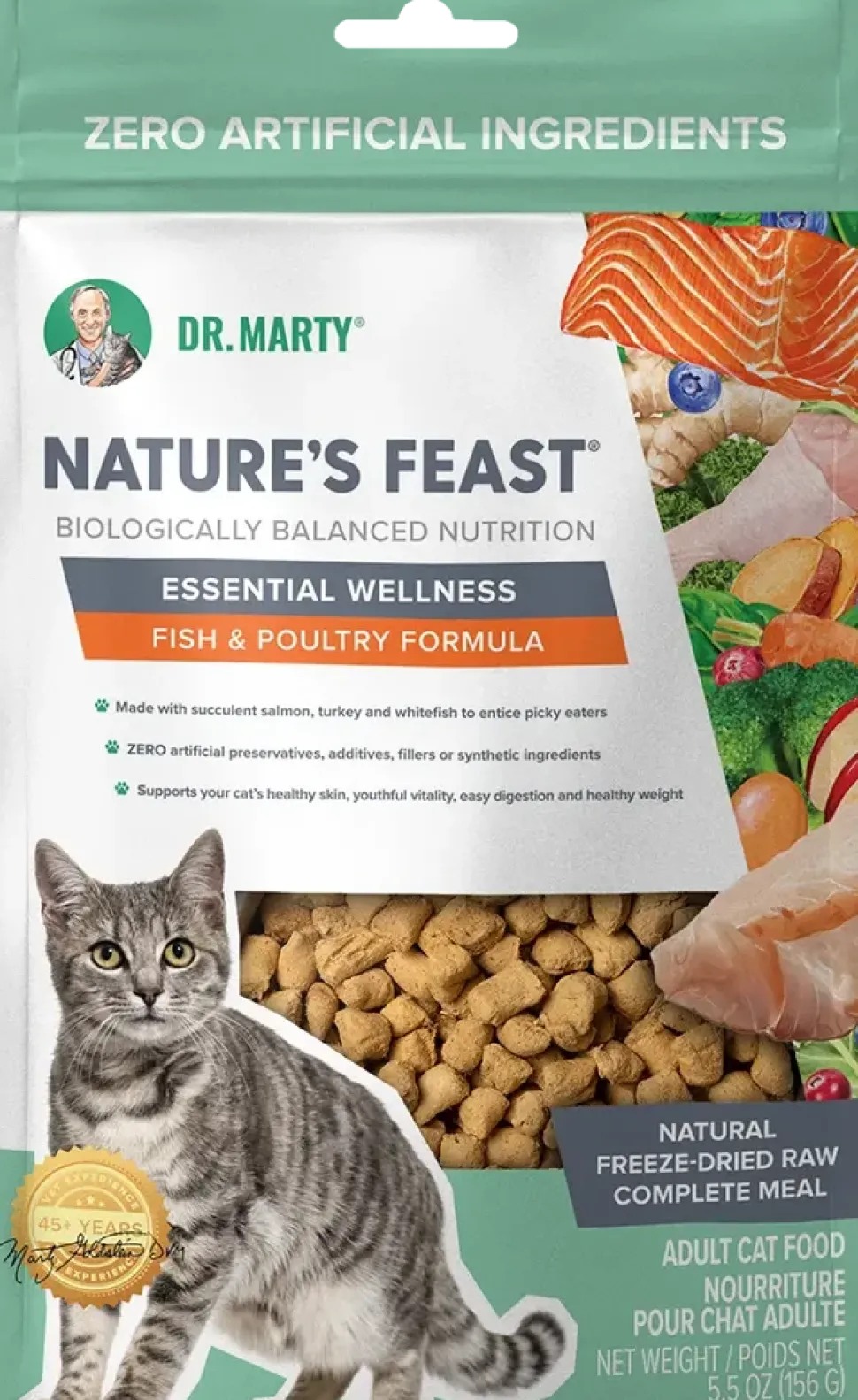 Dr. Marty Nature's Feast Essential Wellness Premium Freeze-Dried Raw Adult Cat Food Fish & Poultry 5.5-oz