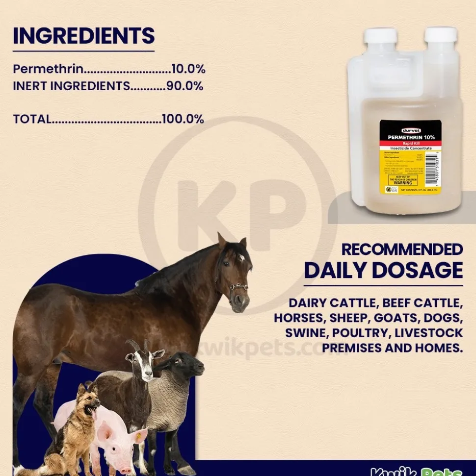 Durvet Permethrin 10% Rapid Kill Insectiside Concentrate 8-oz