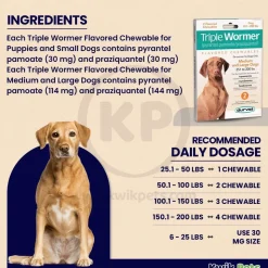 Durvet Triple Wormer Chewable Tablets for Medium & Large Dogs 2 Count
