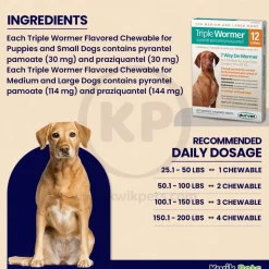 Durvet Triple Wormer Chewable Tablets for Medium & Large Dogs 12 Count