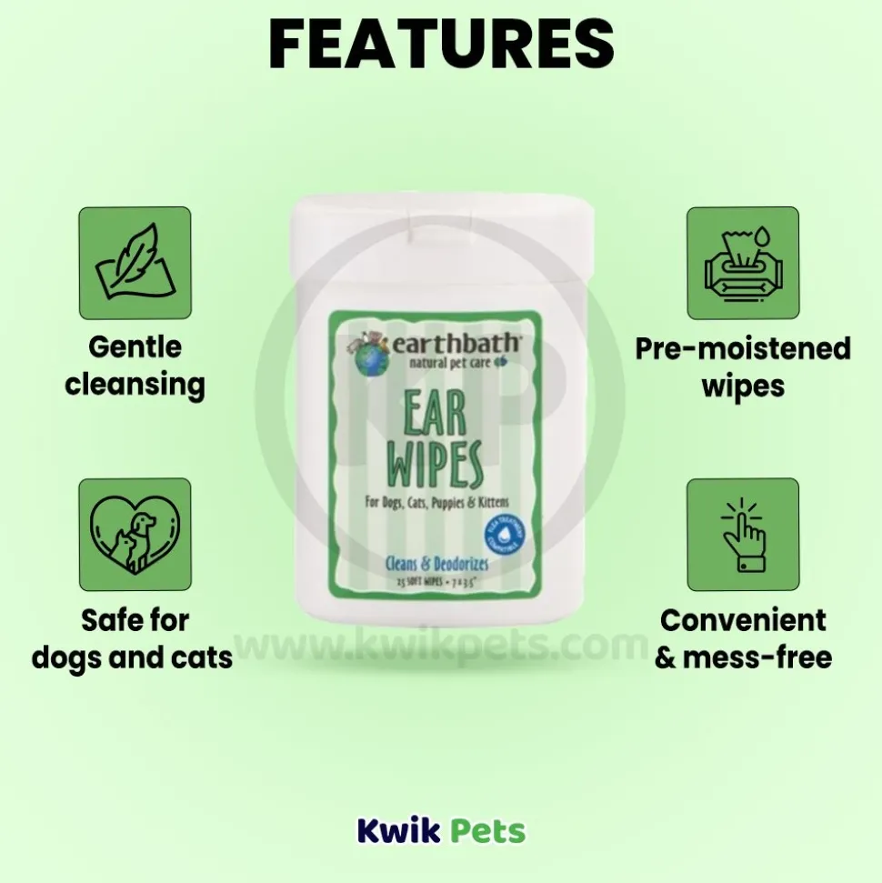 Earthbath Ear Wipes for Dogs & Cats 25 Count