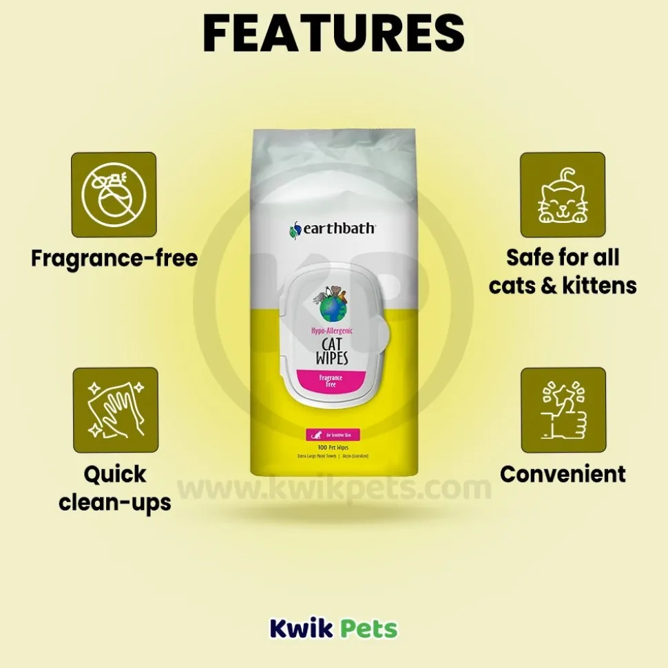 Earthbath Hypo-Allergenic Cat Grooming Wipes Fragrance Free 100 Count