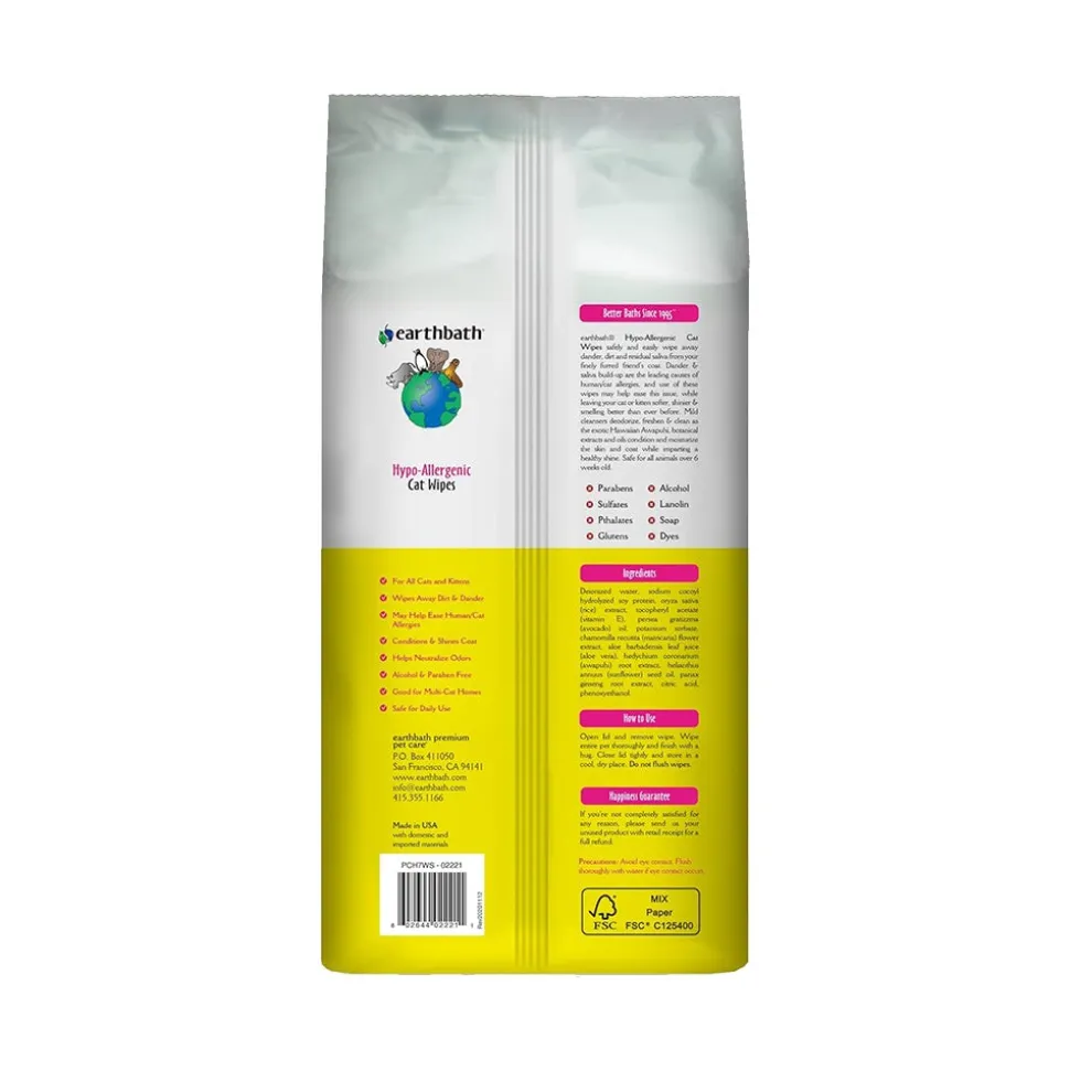 Earthbath Hypo-Allergenic Cat Grooming Wipes Fragrance Free 100 Count