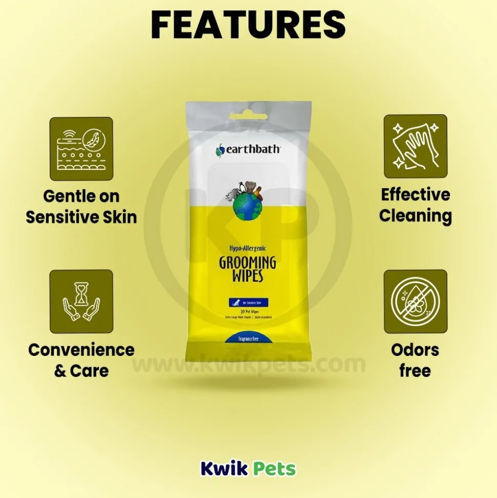 Earthbath Hypo-Allergenic Pet Grooming Wipes Fragrance Free 30 Count