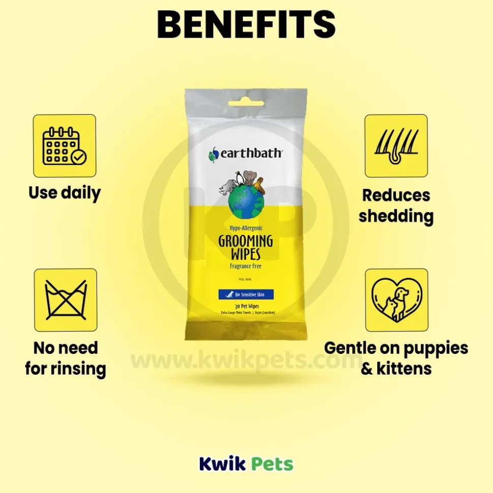 Earthbath Hypo-Allergenic Pet Grooming Wipes Fragrance Free 100 Count