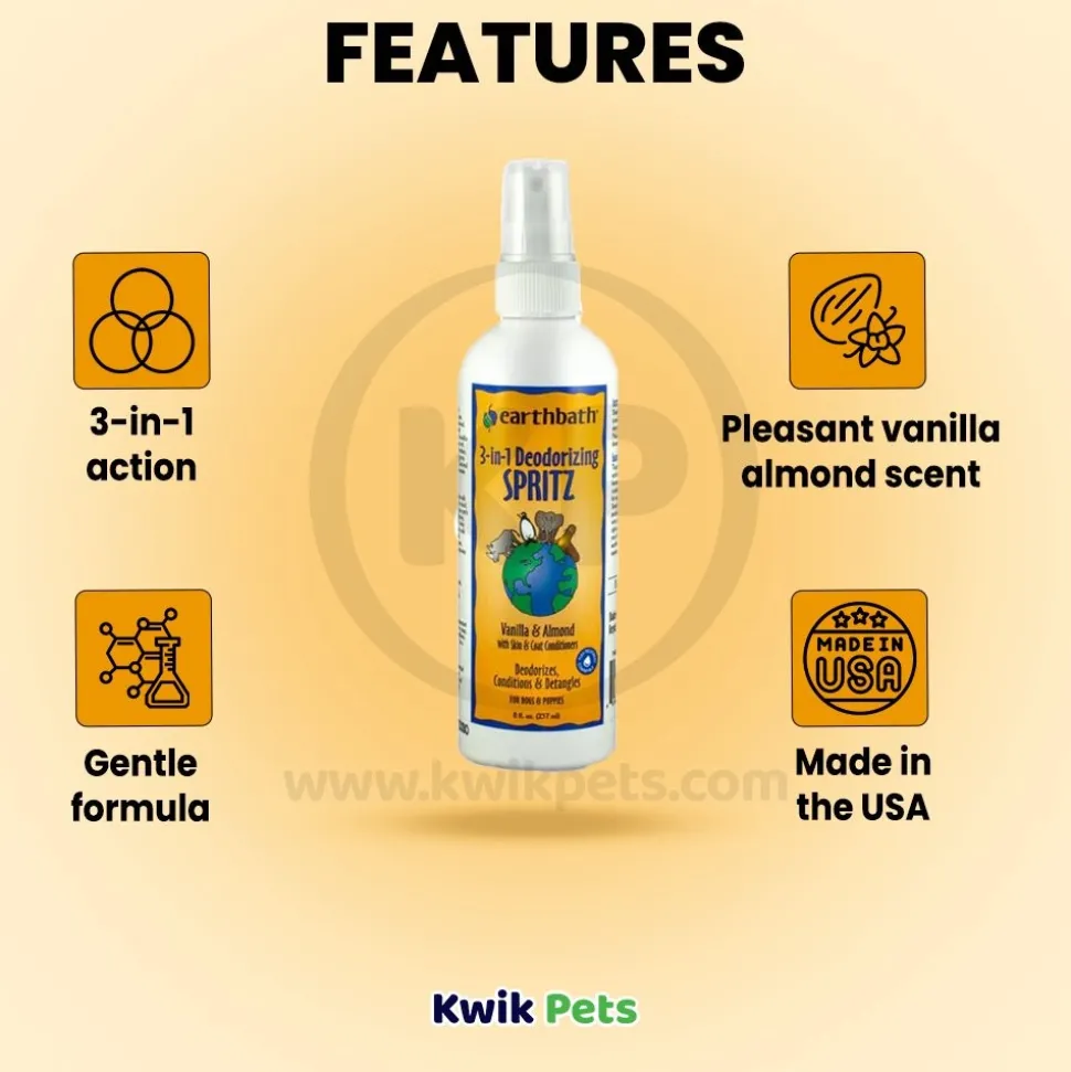 Earthbath 3-in-1 Deodorizing Spritz for Dogs Vanilla & Almond 8-oz