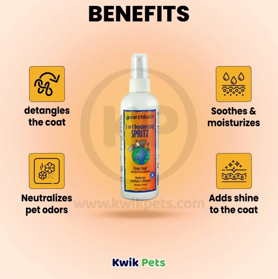 Earthbath 3-in-1 Deodorizing Spritz for Dogs Mango Tango 8-oz