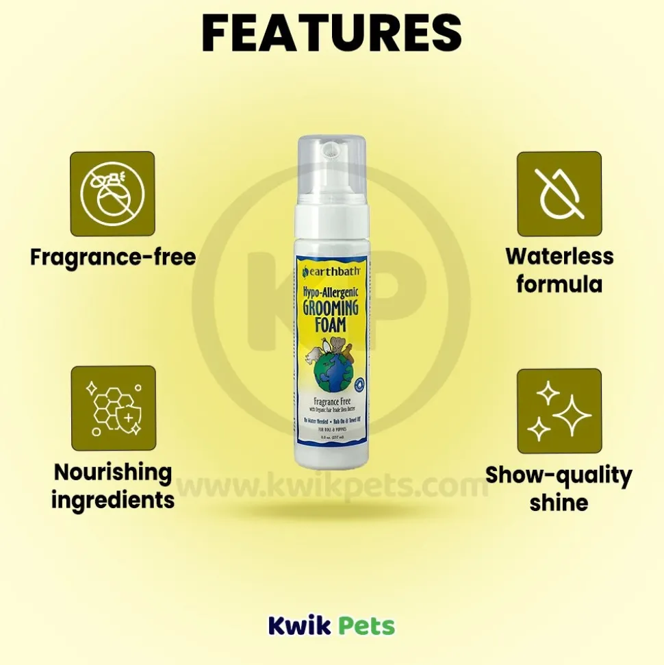 Earthbath Waterless Grooming Foam for Dogs & Puppies Fragrance Free 8-oz