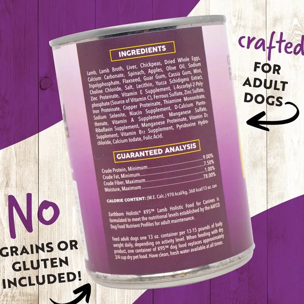 Earthborn Holistic K95 Grain-Free Meat Protein Wet Dog Food Lamb 13-oz