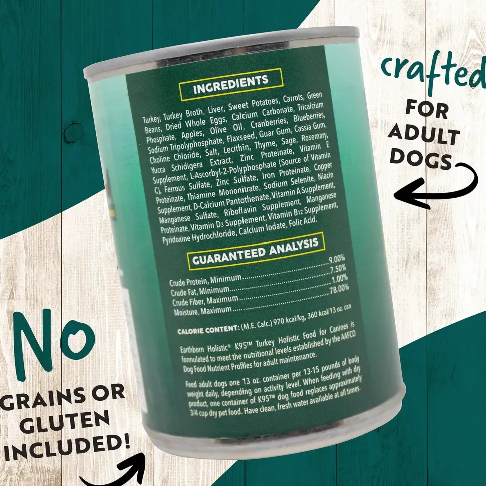 Earthborn Holistic K95 Grain-Free Meat Protein Wet Dog Food Turkey 13-oz