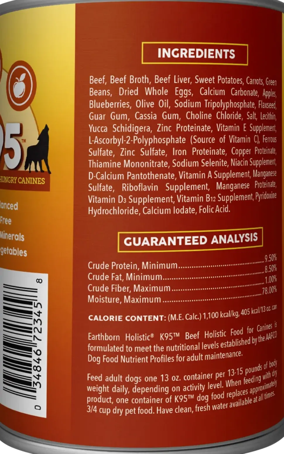 Earthborn Holistic K95 Grain-Free Meat Protein Wet Dog Food Beef 13-oz