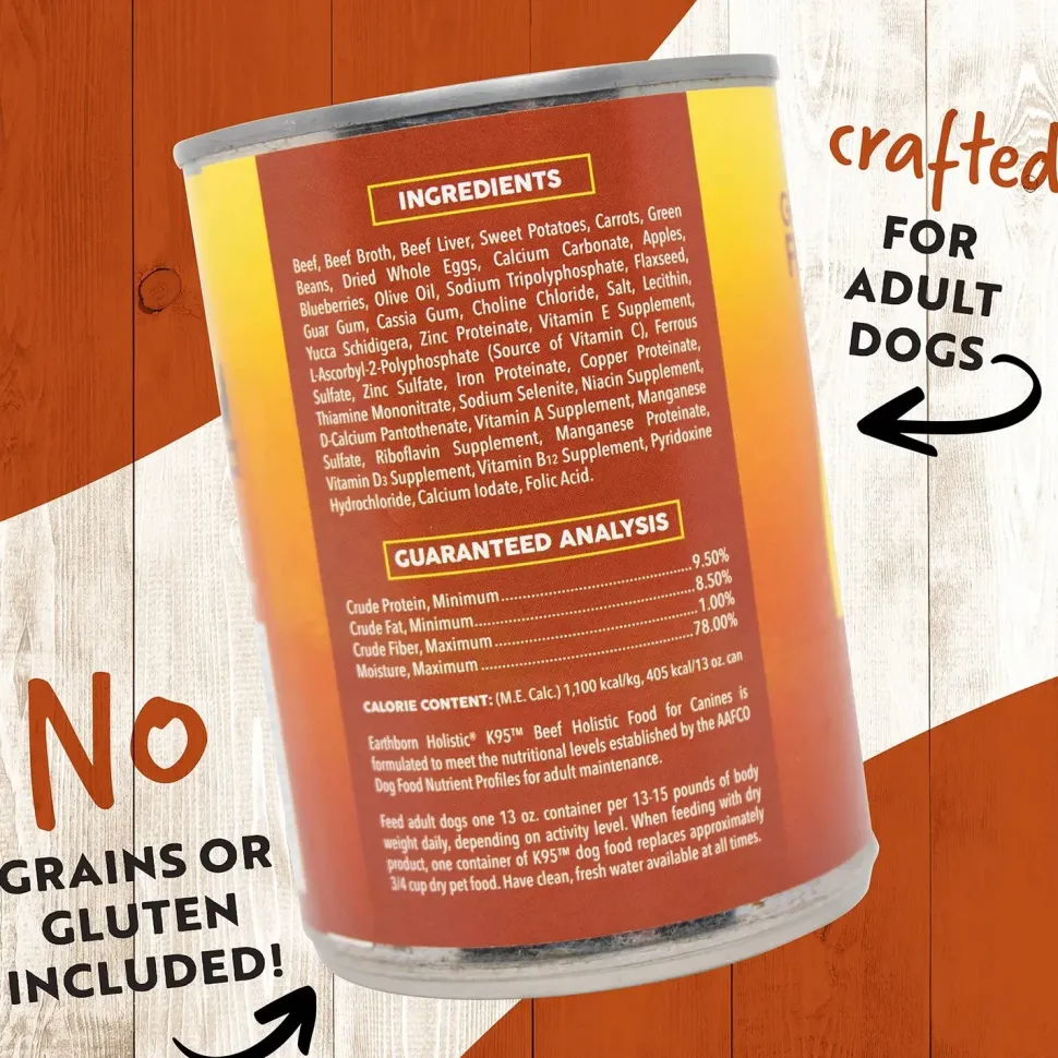 Earthborn Holistic K95 Grain-Free Meat Protein Wet Dog Food Beef 13-oz