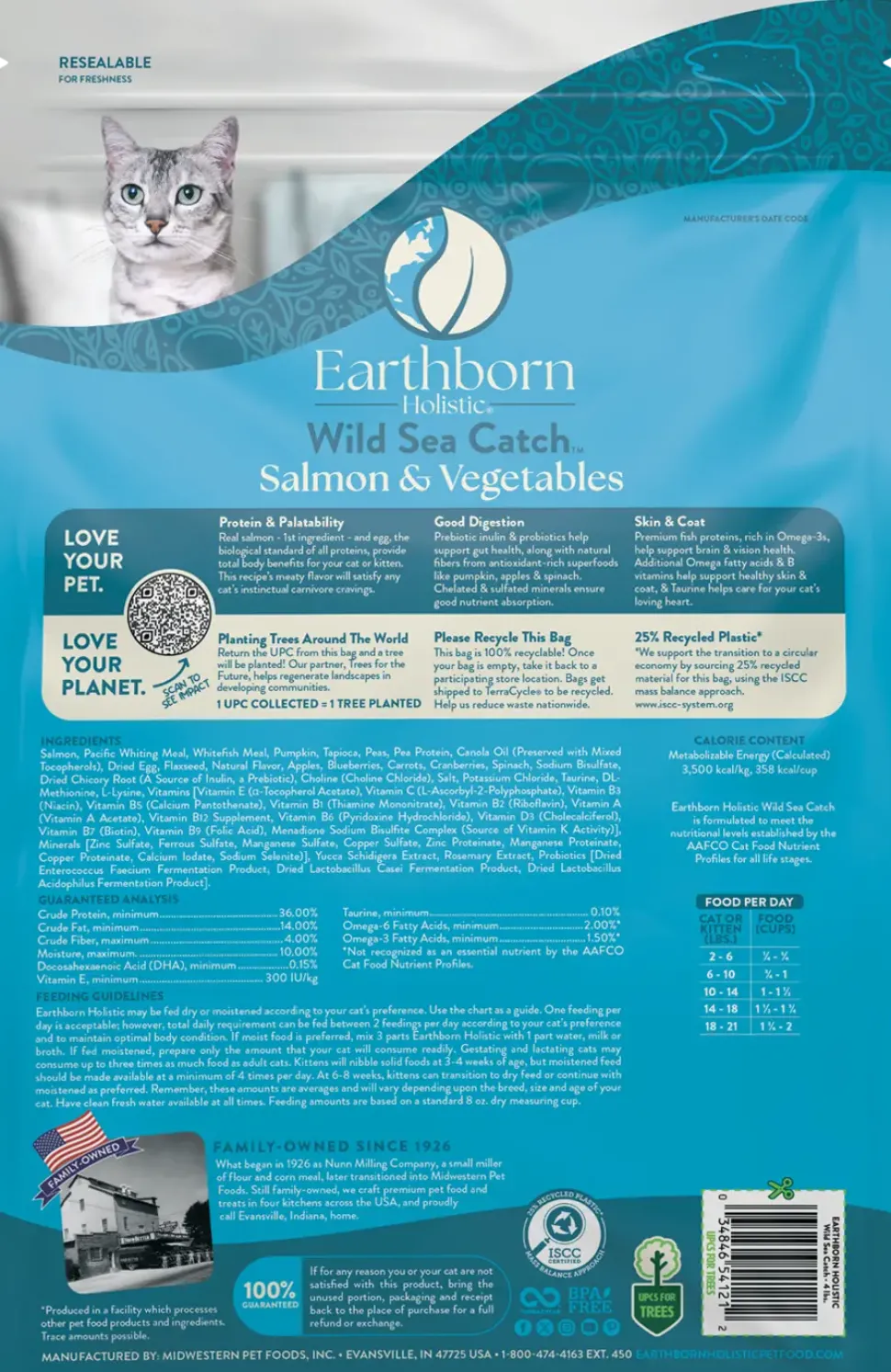 Earthborn Holistic Wild Sea Catch Grain-Free Indoor Formula Dry Cat Food Salmon & Vegetables 4-lb