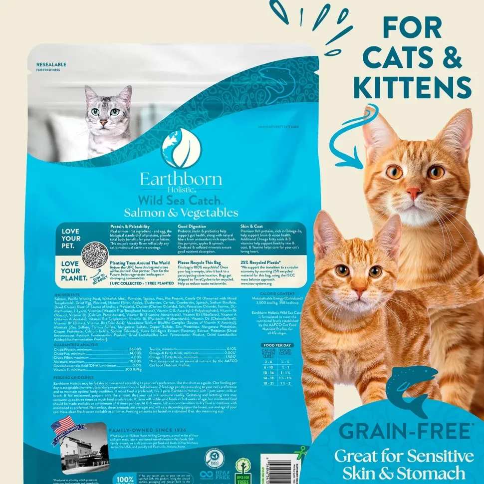 Earthborn Holistic Wild Sea Catch Grain-Free Indoor Formula Dry Cat Food Salmon & Vegetables 4-lb